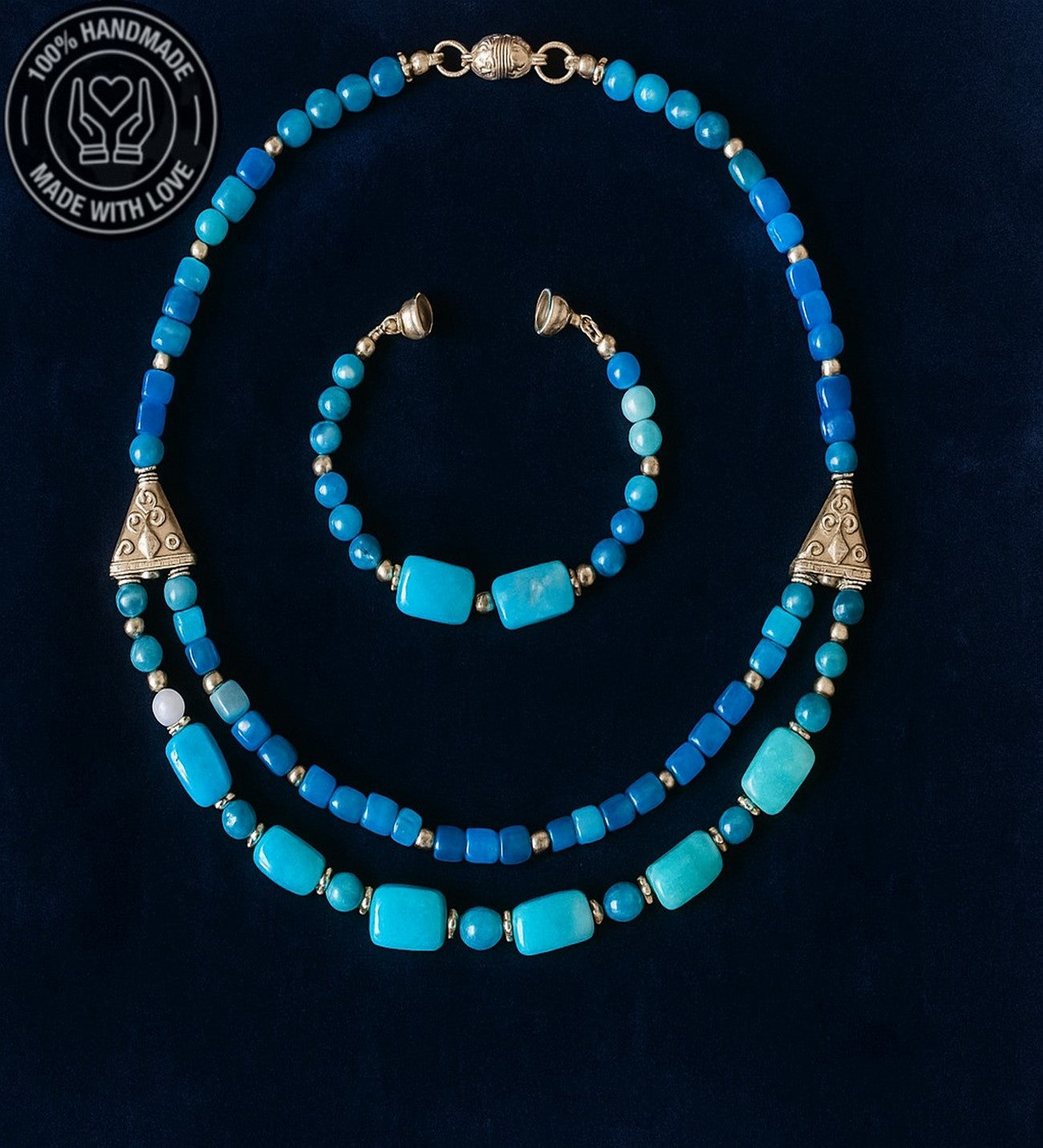 Akik Iki Sıralı Nazardan Koruyan Kolye