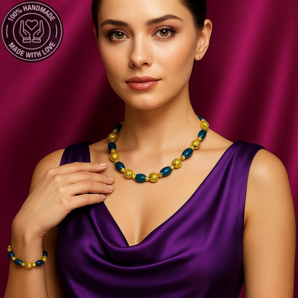 Mavi Akik Iletişim, Ifade Ve Iyimserlik Kolye Bileklik Seti