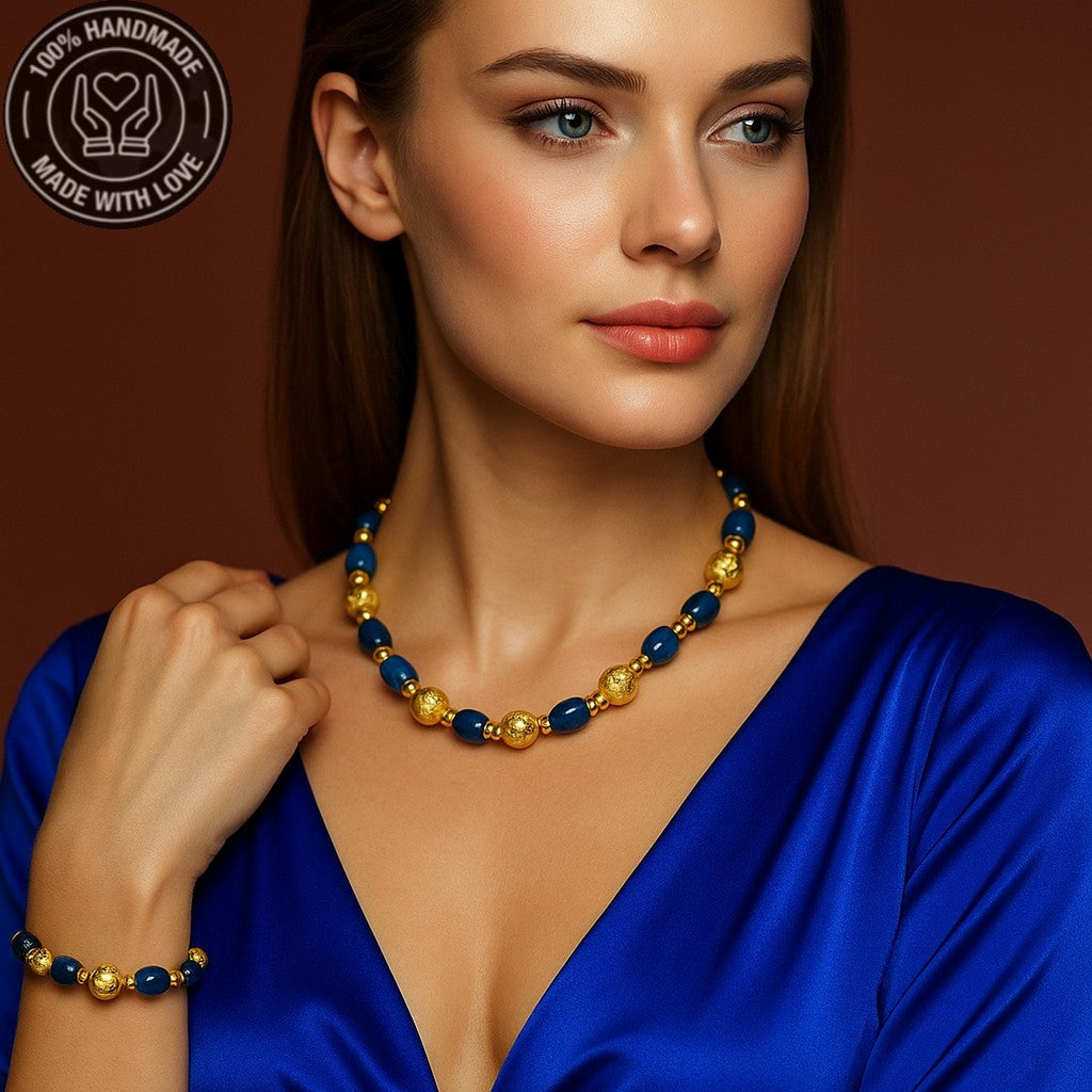 Mavi Akik Iletişim, Ifade Ve Iyimserlik Kolye Bileklik Seti