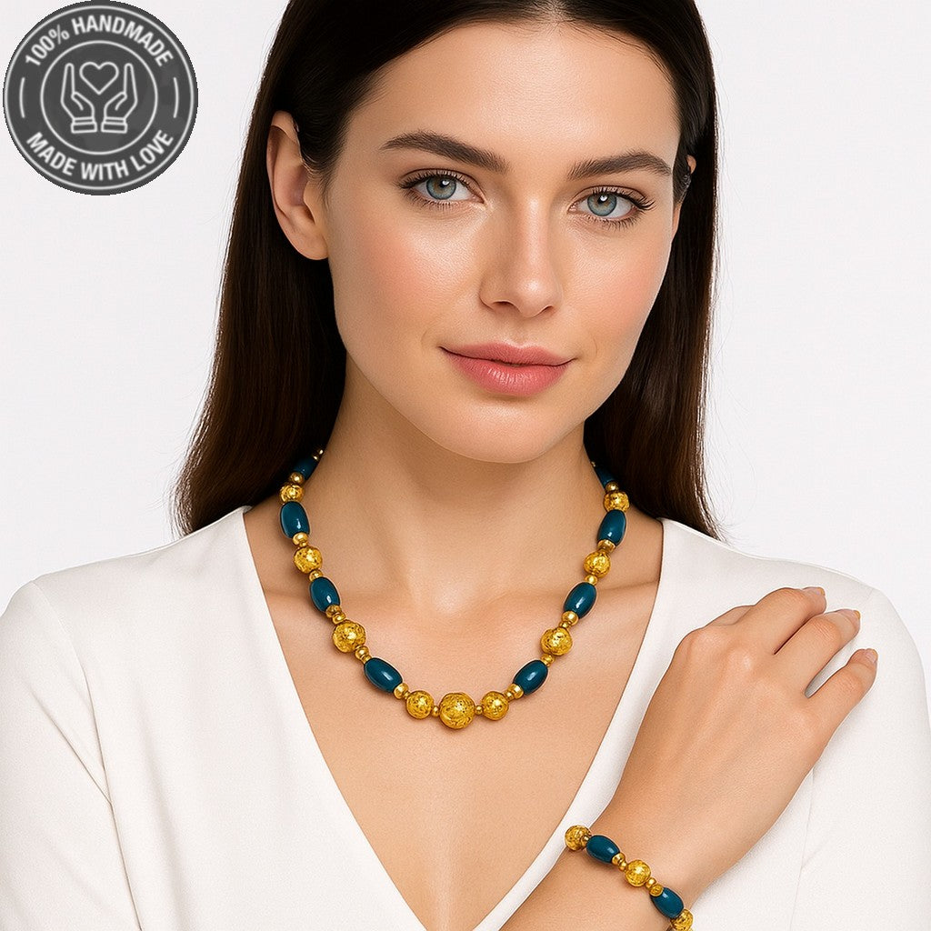 Mavi Akik Iletişim, Ifade Ve Iyimserlik Kolye Bileklik Seti