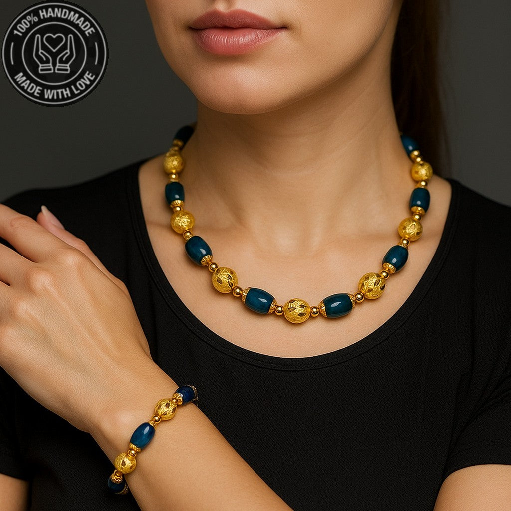 Mavi Akik Iletişim, Ifade Ve Iyimserlik Kolye Bileklik Seti