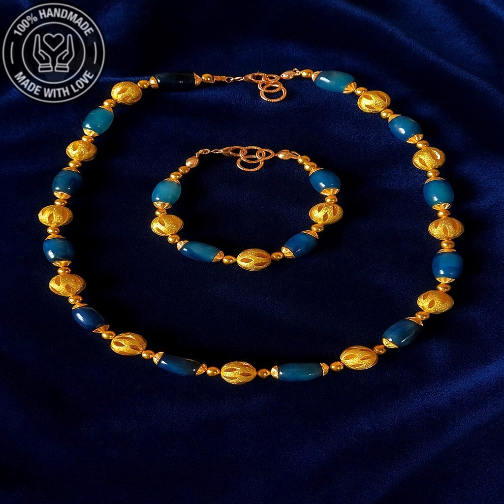 Mavi Akik Iletişim, Ifade Ve Iyimserlik Kolye Bileklik Seti