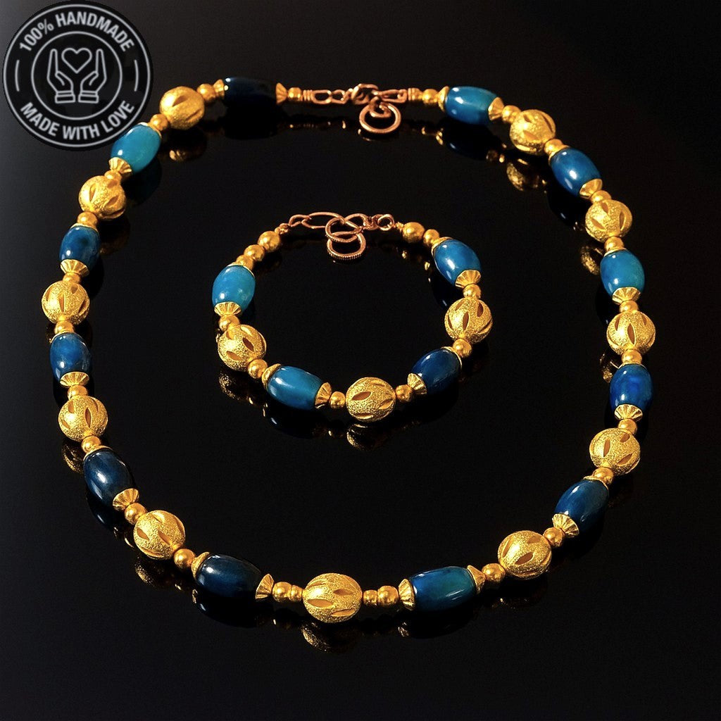 Mavi Akik Iletişim, Ifade Ve Iyimserlik Kolye Bileklik Seti