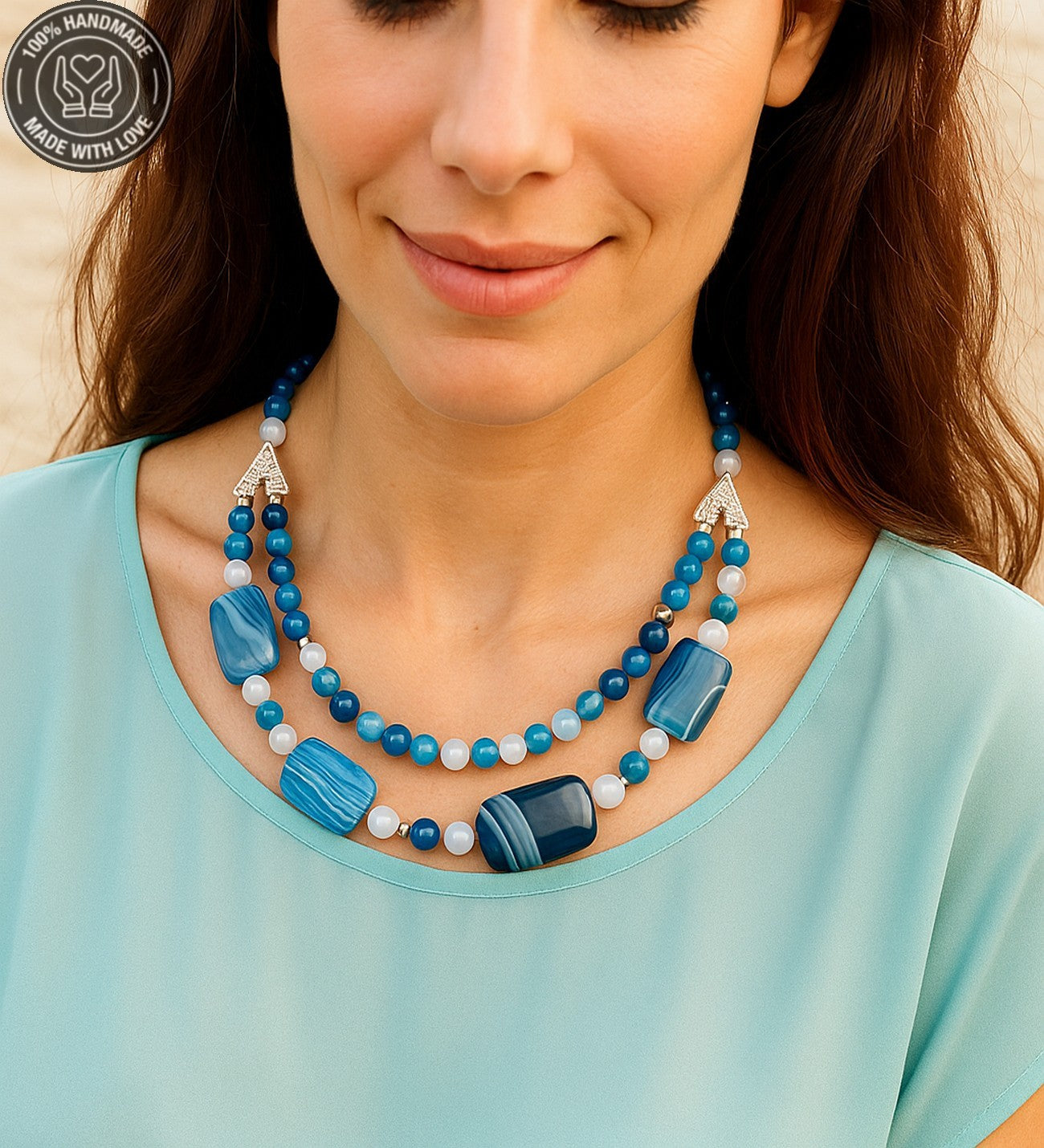 Mavi Akik Kolye Bileklik Seti