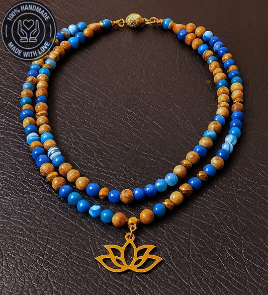 Mavi Akik Sarı Jasper Iletişim Iç Huzur Ve Denge Kolyesi