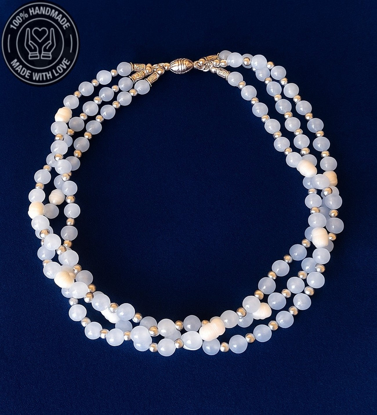 Mavi Kuvars Inci 3 Sıralı Iletişim, Zarafet Ve Huzur Kolyesi