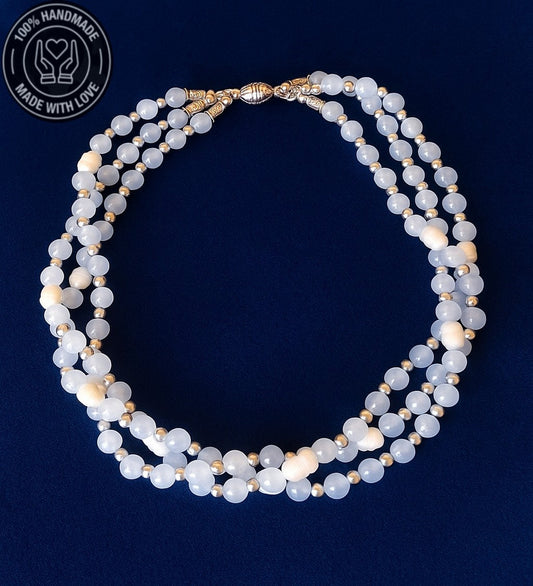 Mavi Kuvars Inci 3 Sıralı Iletişim, Zarafet Ve Huzur Kolyesi