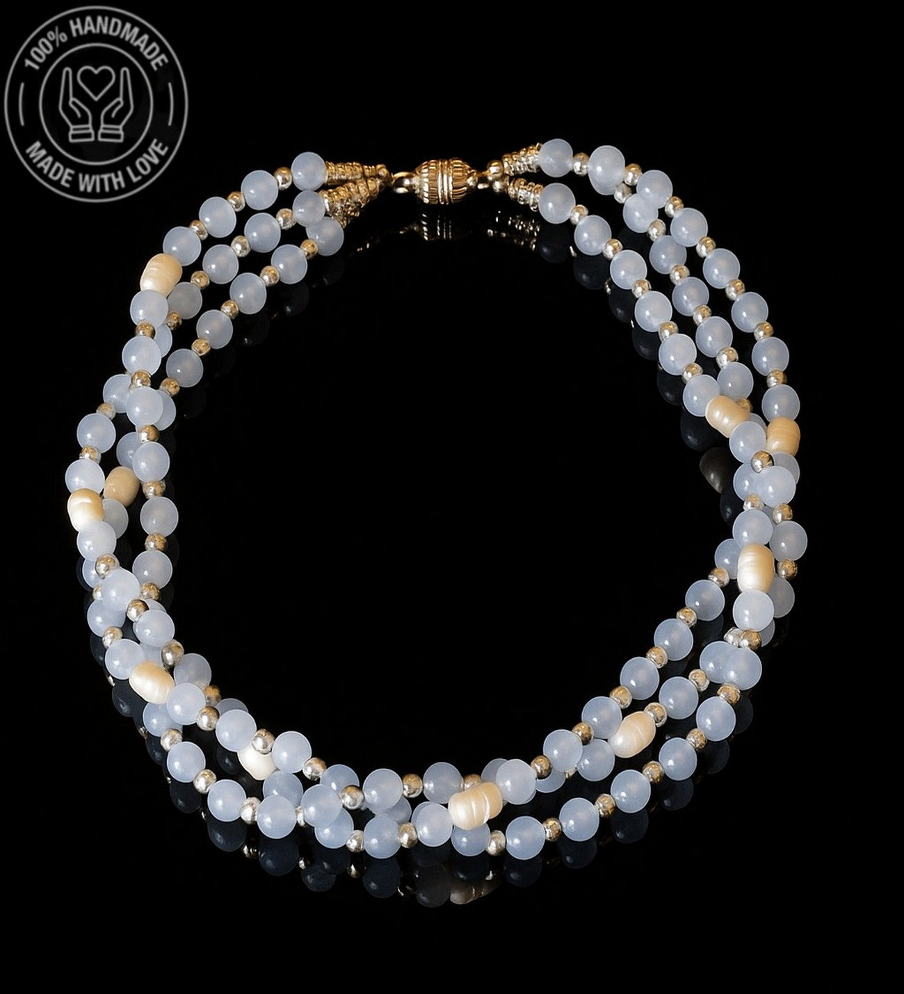 Mavi Kuvars Inci 3 Sıralı Iletişim, Zarafet Ve Huzur Kolyesi