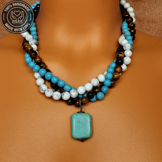 Turkuaz Havlit Kaplan Gözü Ruhsal Farkındalık Ve Nazardan Korunma Kolyesi