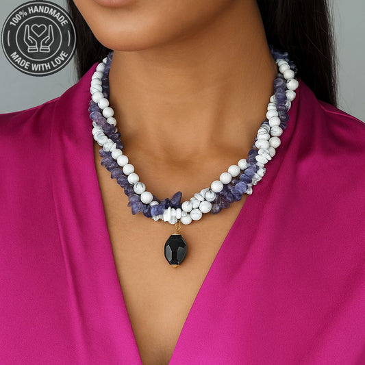 Ametist Havlit Üç Sıralı Huzur Bilgelik Kolyesi