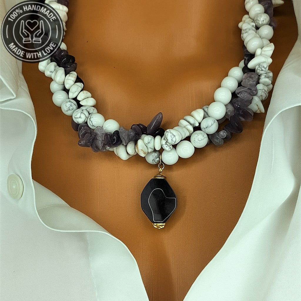 Ametist Havlit Üç Sıralı Huzur Bilgelik Kolyesi