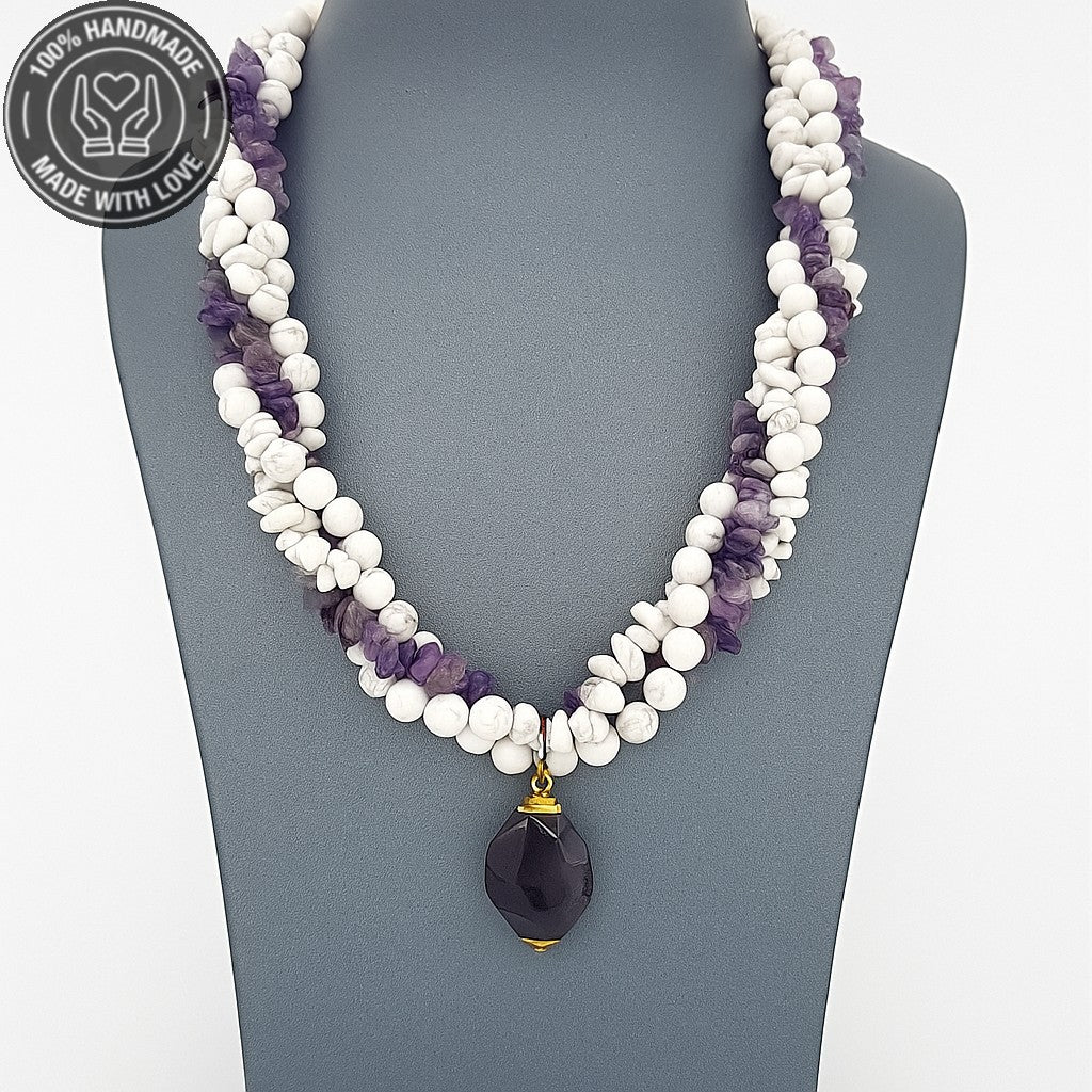 Ametist Havlit Üç Sıralı Huzur Bilgelik Kolyesi