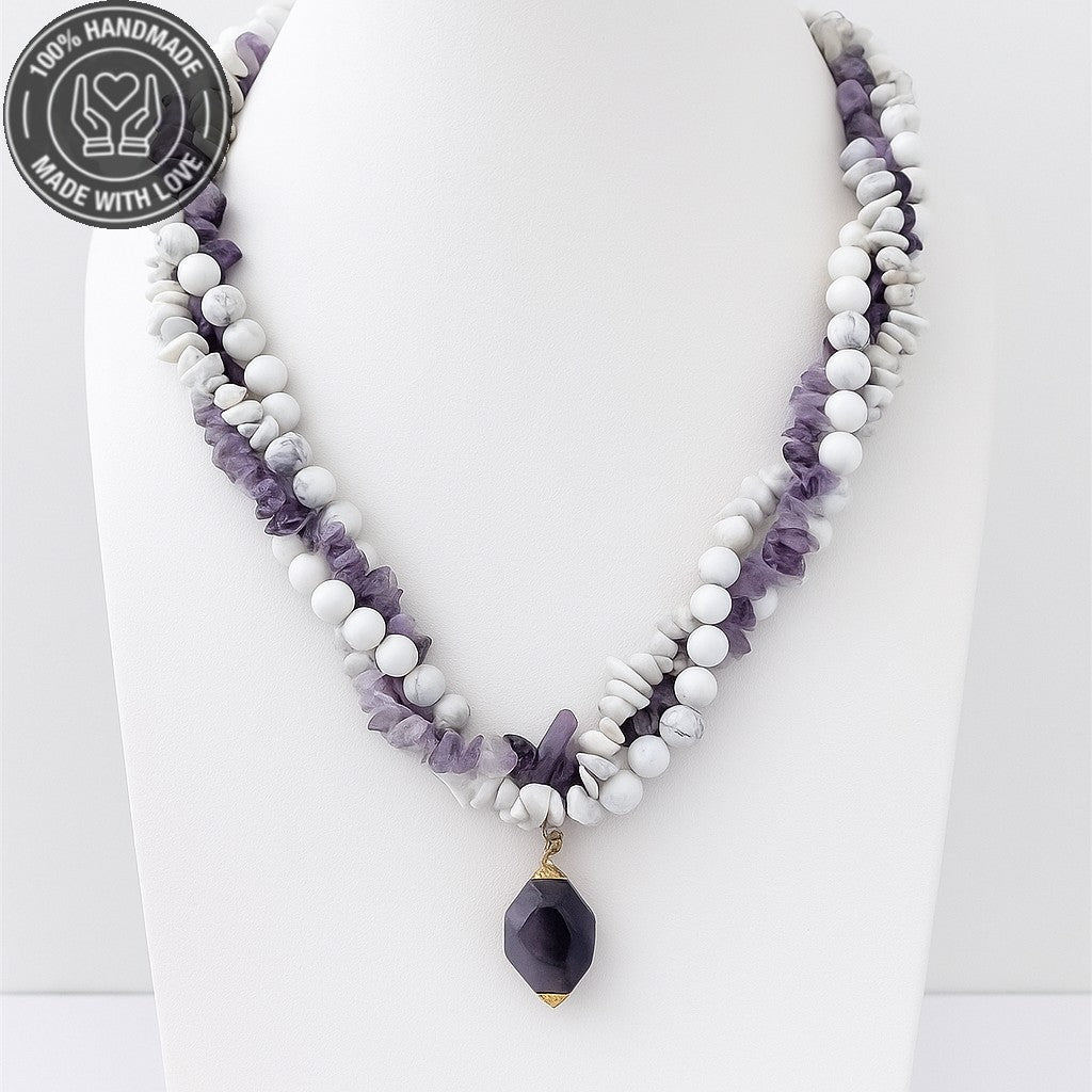 Ametist Havlit Üç Sıralı Huzur Bilgelik Kolyesi