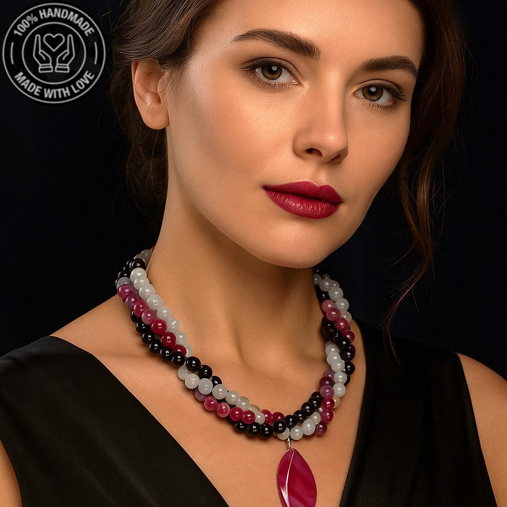 Mor Akik Pembe Akik Dumanlı Akik3 Sıralı Sezgileri Güçlendirme Ve Nazardan Koruma Kolyesi