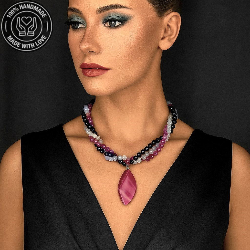 Mor Akik Pembe Akik Dumanlı Akik3 Sıralı Sezgileri Güçlendirme Ve Nazardan Koruma Kolyesi