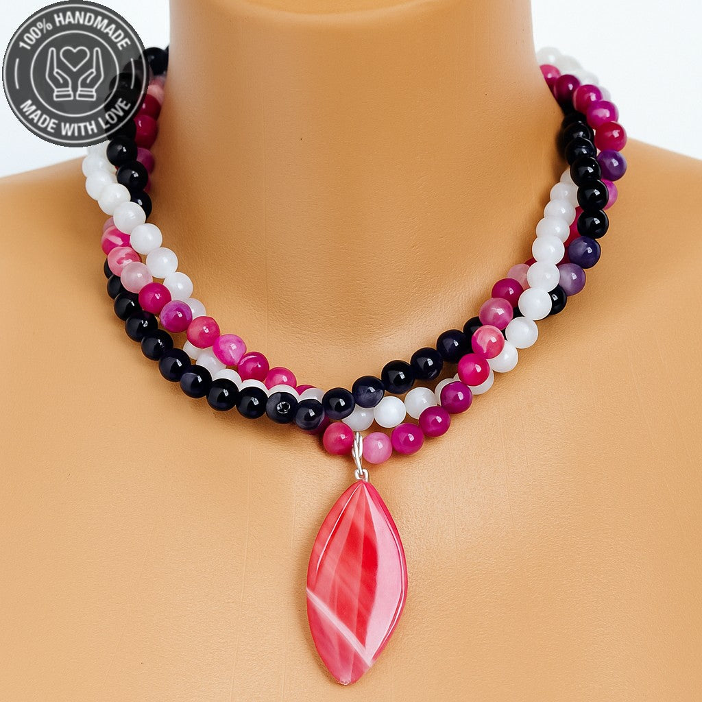 Mor Akik Pembe Akik Dumanlı Akik3 Sıralı Sezgileri Güçlendirme Ve Nazardan Koruma Kolyesi