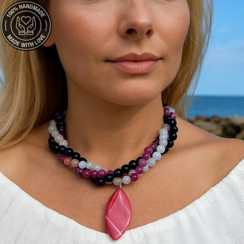 Mor Akik Pembe Akik Dumanlı Akik3 Sıralı Sezgileri Güçlendirme Ve Nazardan Koruma Kolyesi