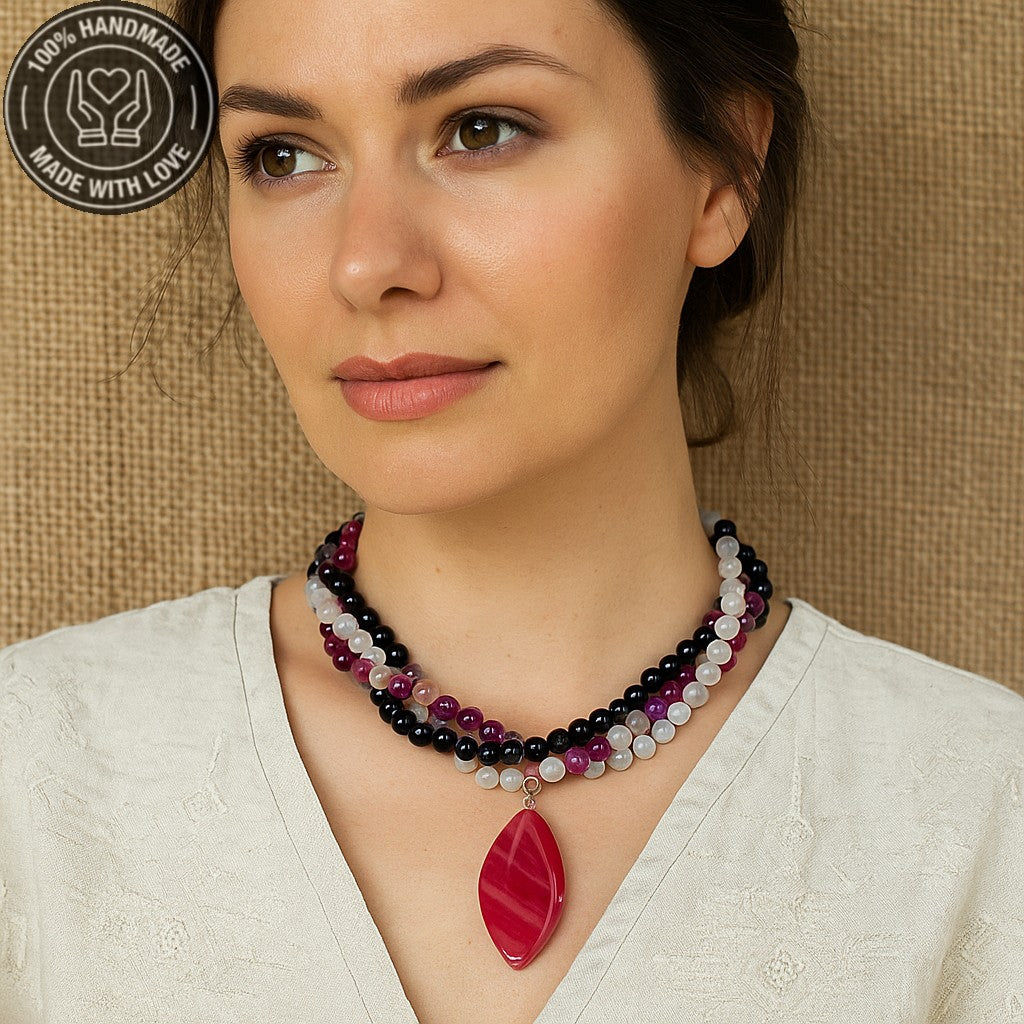 Mor Akik Pembe Akik Dumanlı Akik3 Sıralı Sezgileri Güçlendirme Ve Nazardan Koruma Kolyesi