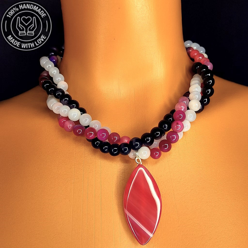 Mor Akik Pembe Akik Dumanlı Akik3 Sıralı Sezgileri Güçlendirme Ve Nazardan Koruma Kolyesi