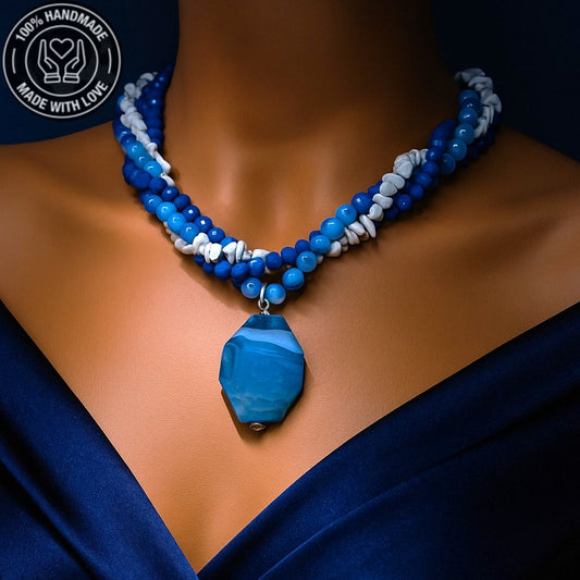 Mavi Akik Havlit Kristal İç Huzur Ve Ruhsal Farkındalık Kolyesi