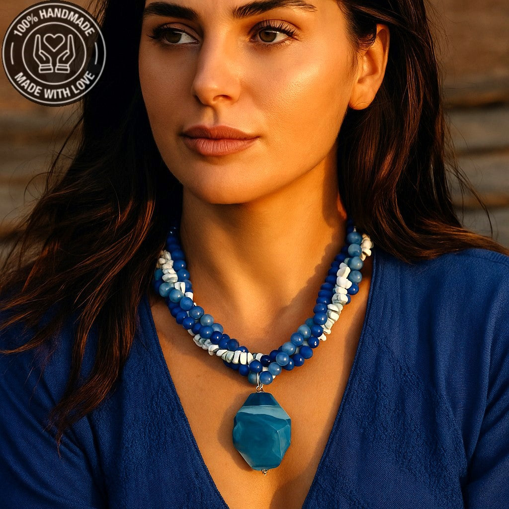 Mavi Akik Havlit Kristal İç Huzur Ve Ruhsal Farkındalık Kolyesi