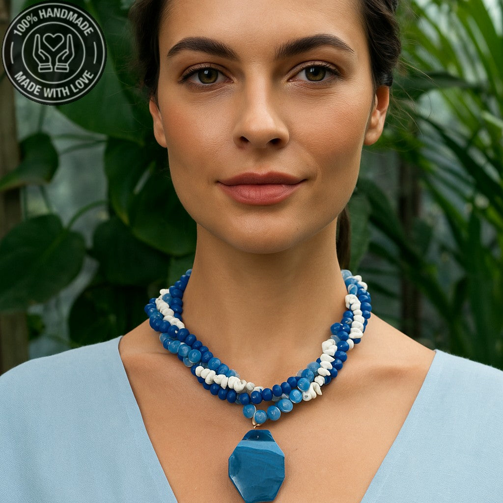 Mavi Akik Havlit Kristal İç Huzur Ve Ruhsal Farkındalık Kolyesi