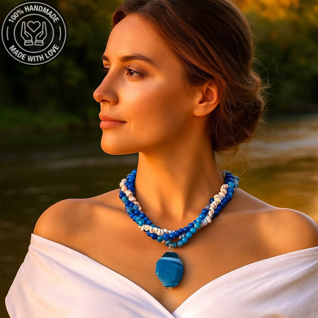 Mavi Akik Havlit Kristal İç Huzur Ve Ruhsal Farkındalık Kolyesi