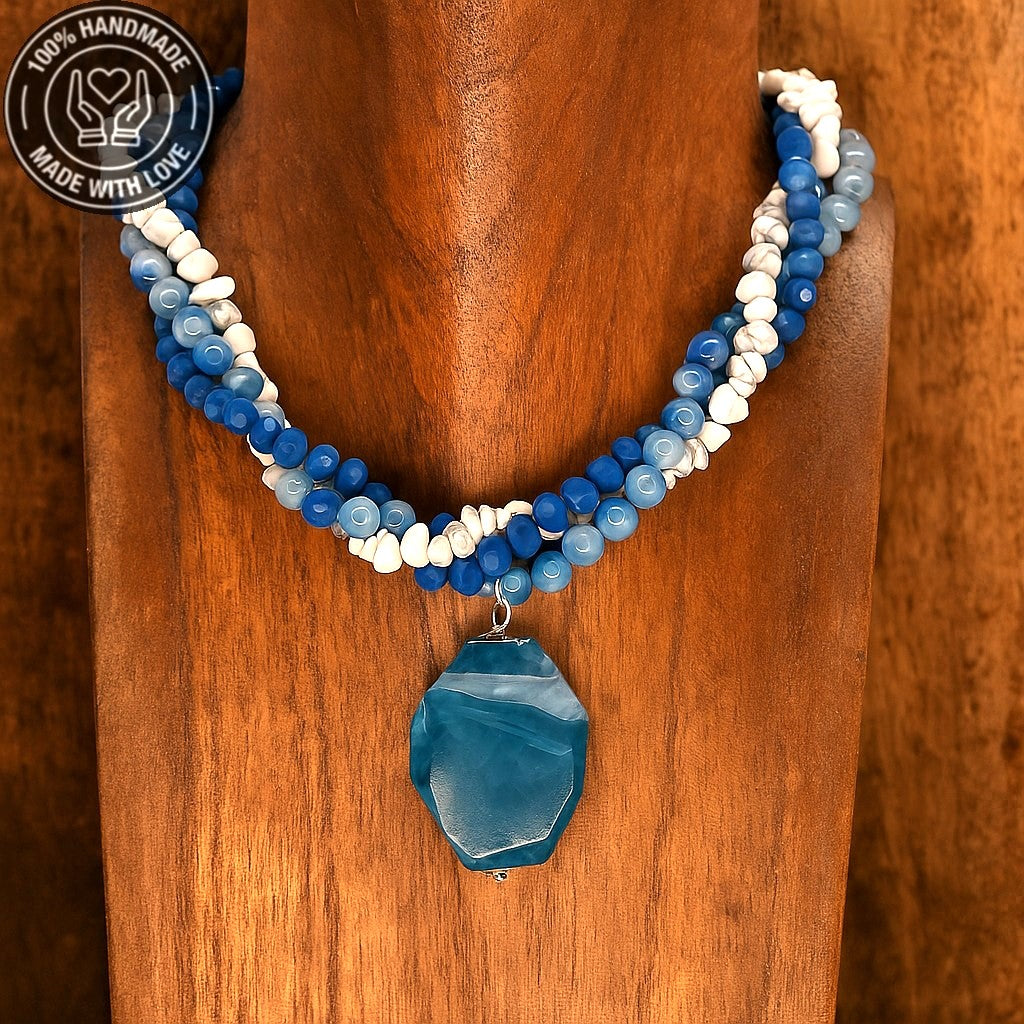 Mavi Akik Havlit Kristal İç Huzur Ve Ruhsal Farkındalık Kolyesi