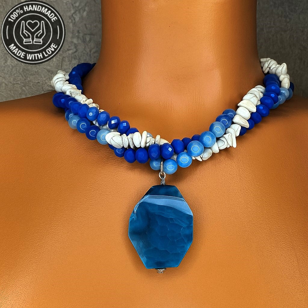 Mavi Akik Havlit Kristal İç Huzur Ve Ruhsal Farkındalık Kolyesi