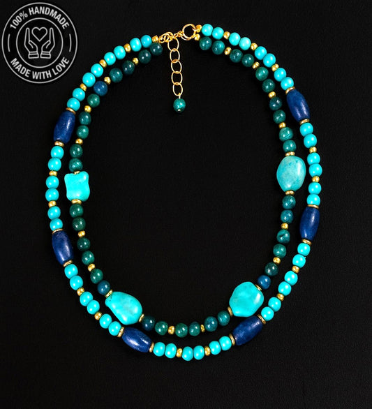 Lapis Turkuaz 2 Sıralı Şifa, Huzur Ve Bereket Kolyesi