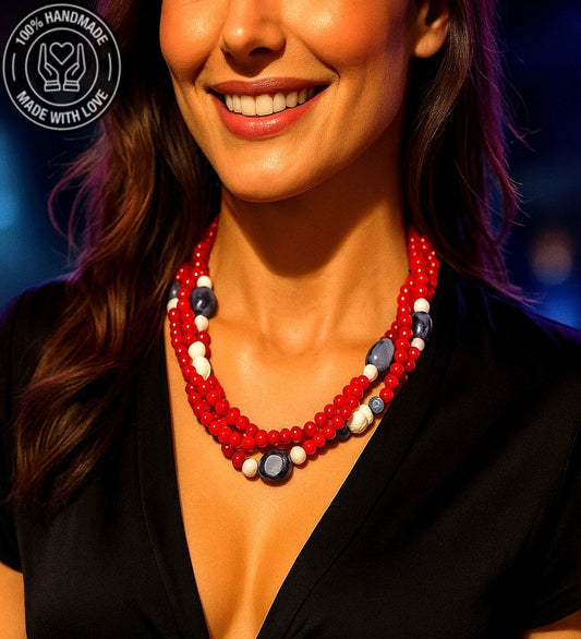 Mercan Sodalit Havlit 3 Sıralı Cesaret Tutku Ve Nazardan Korunma Kolyesi