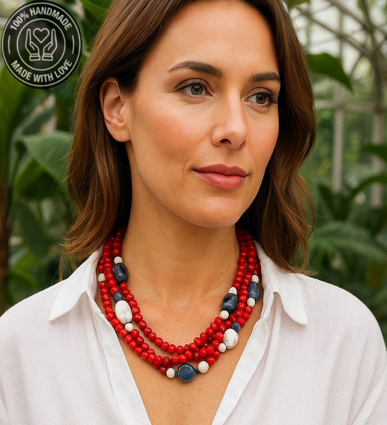 Mercan Sodalit Havlit 3 Sıralı Cesaret Tutku Ve Nazardan Korunma Kolyesi