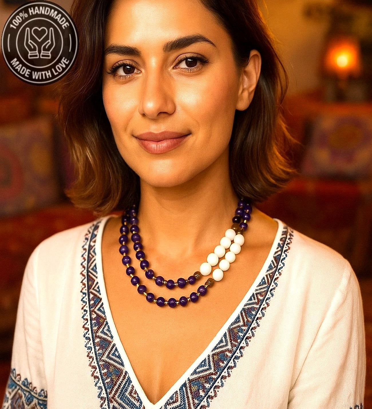 Mor Akik Ceyt 2 Sıralı Bereket Ve Nazardan Korunma Kolyesi