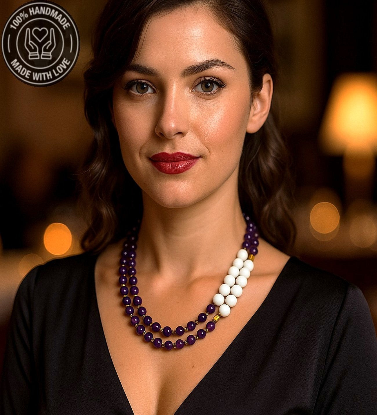 Mor Akik Ceyt 2 Sıralı Bereket Ve Nazardan Korunma Kolyesi