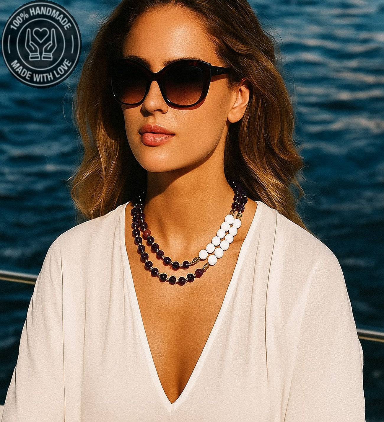 Mor Akik Ceyt 2 Sıralı Bereket Ve Nazardan Korunma Kolyesi