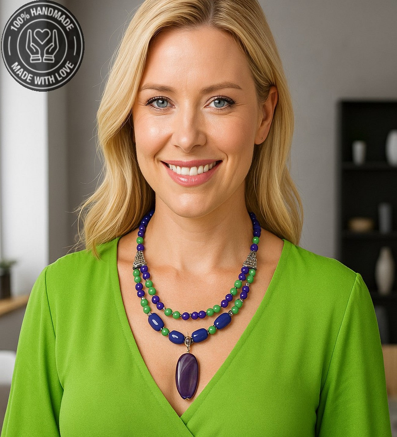 Mor Yeşil Ceyt Iki Sıralı Ruhsal Denge Cesaret Ve Negatif Enerji Kalkanı Kolye