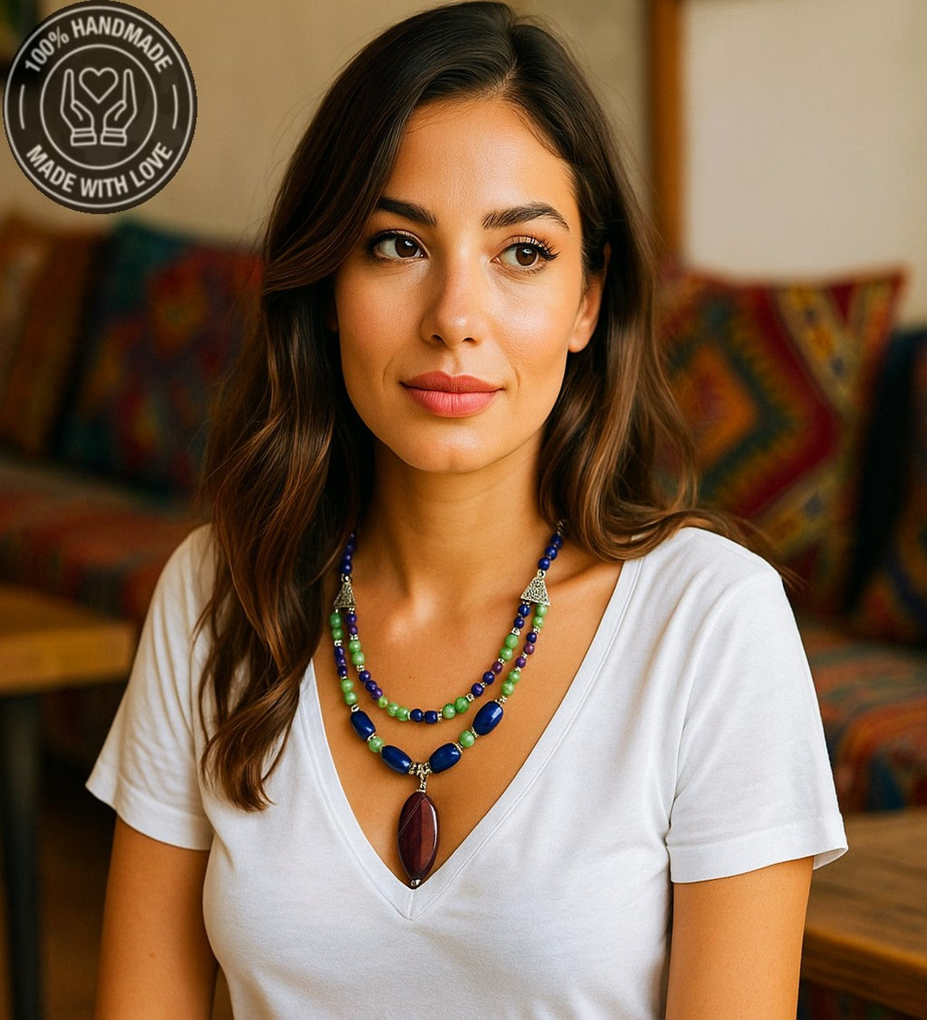 Mor Yeşil Ceyt Iki Sıralı Ruhsal Denge Cesaret Ve Negatif Enerji Kalkanı Kolye