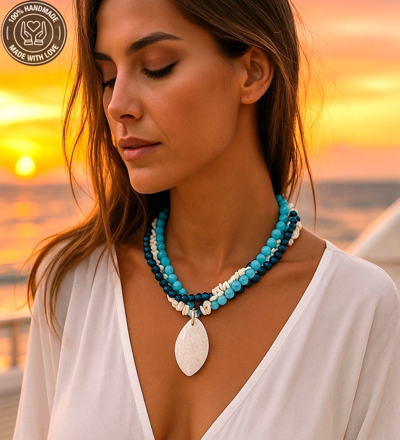 Necef Taşı Hematit Havlit 3 Sıralı Şifa Ve Pozitif Enerji Kolyesi