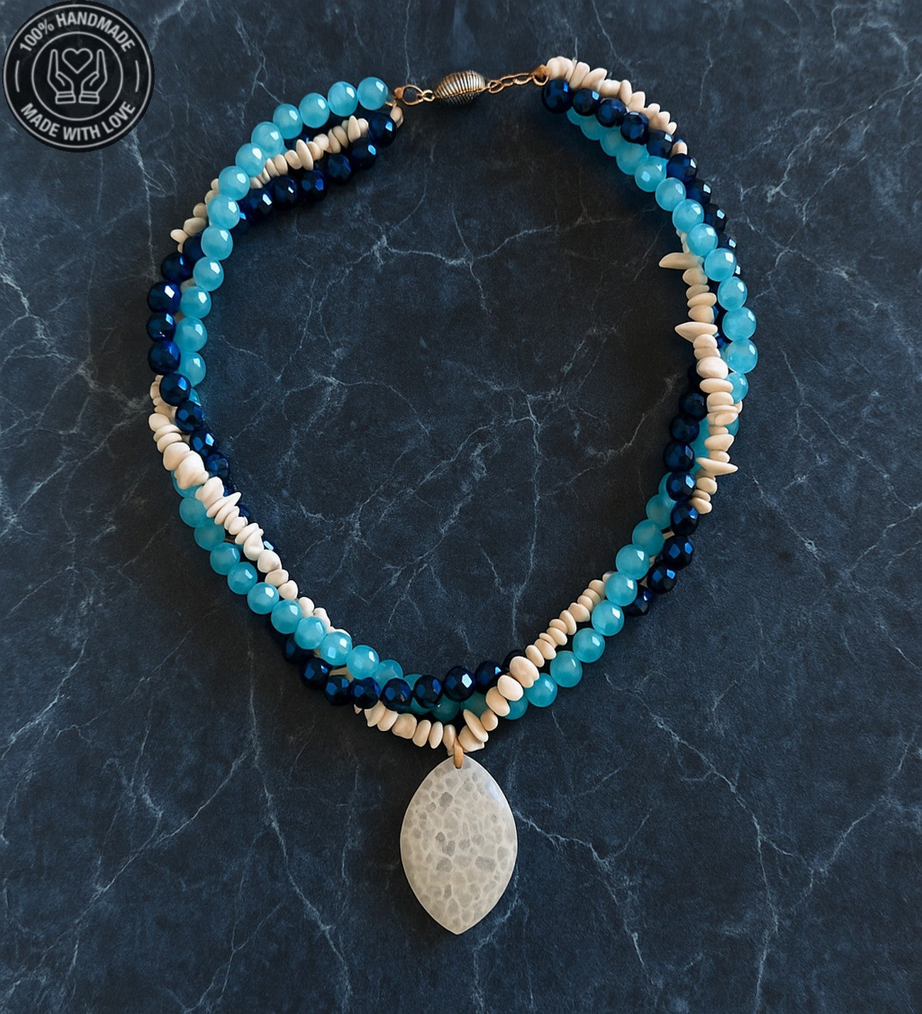 Necef Taşı Hematit Havlit 3 Sıralı Şifa Ve Pozitif Enerji Kolyesi