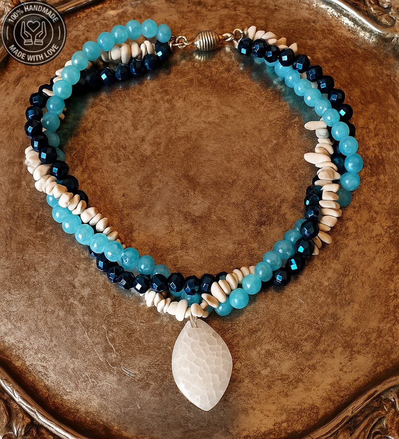 Necef Taşı Hematit Havlit 3 Sıralı Şifa Ve Pozitif Enerji Kolyesi