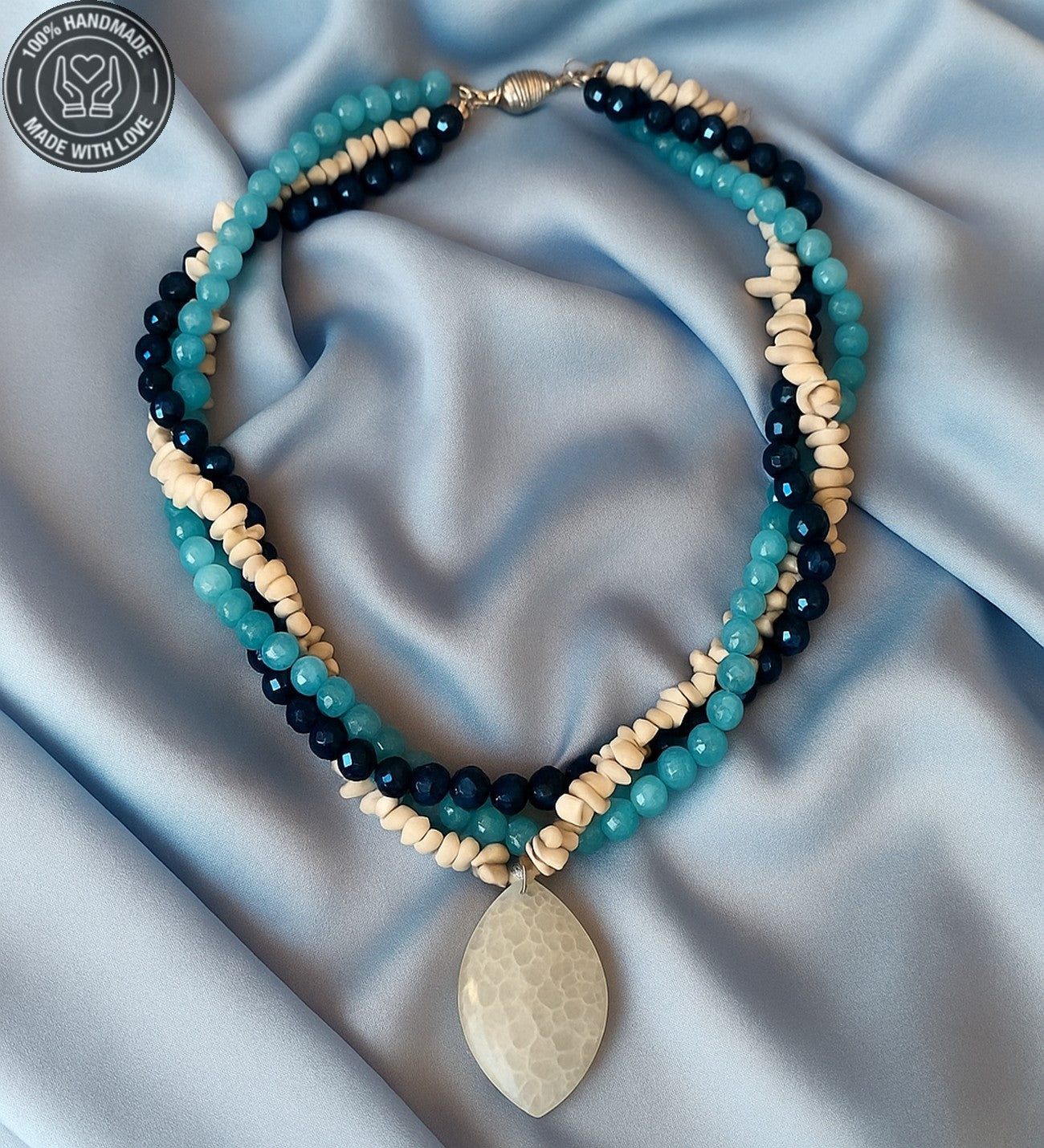 Necef Taşı Hematit Havlit 3 Sıralı Şifa Ve Pozitif Enerji Kolyesi