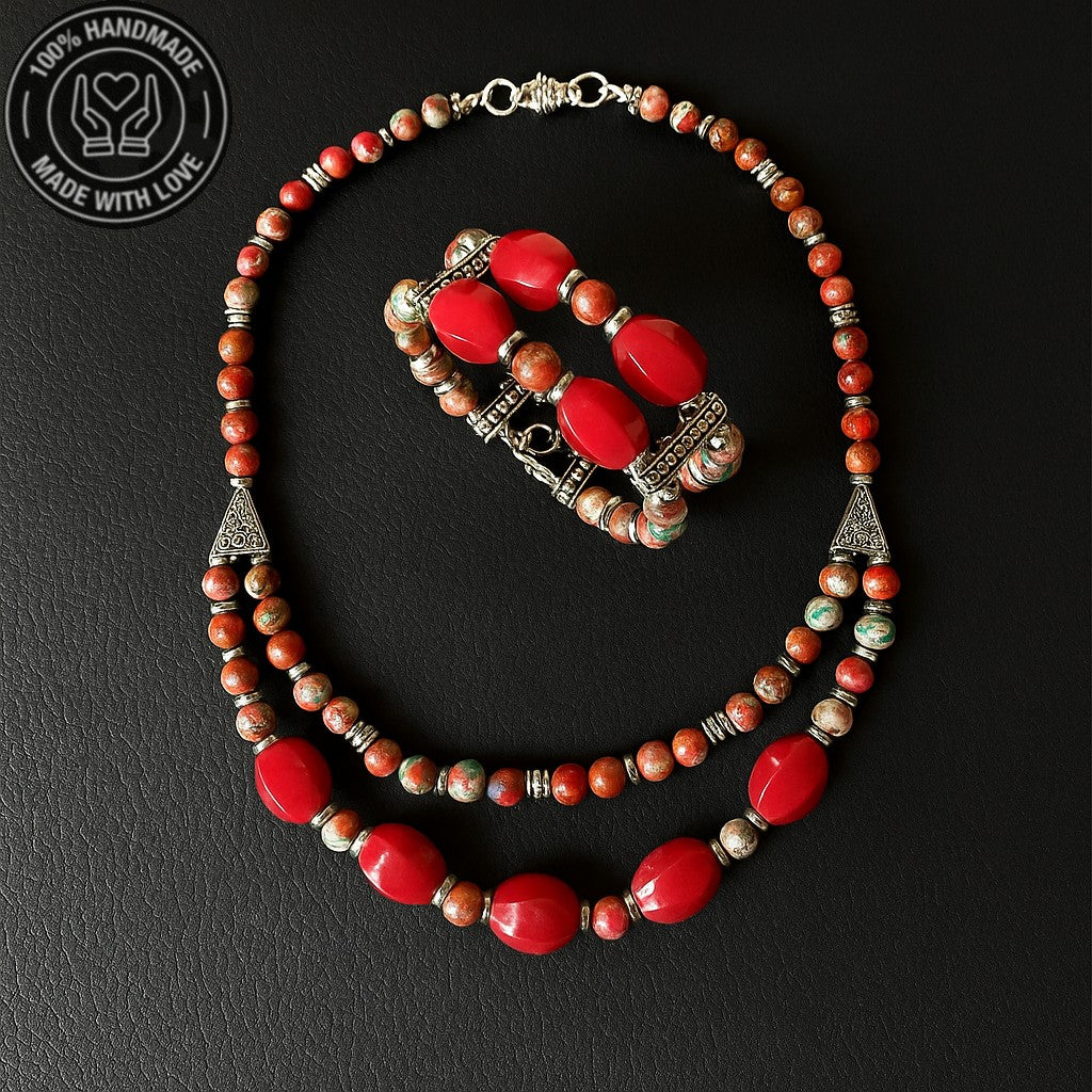 Stres Azaltıcı Ve Denge İçin İmparator Jasper Bordo Havlit Kolye Bileklik Seti