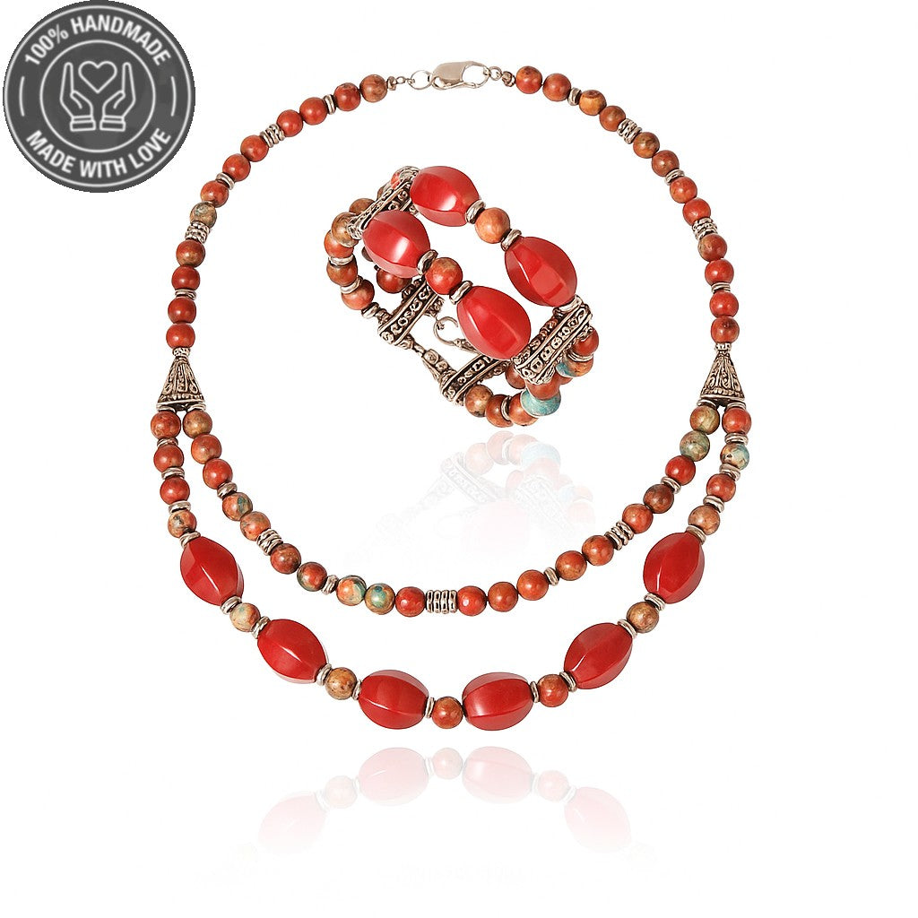 Stres Azaltıcı Ve Denge İçin İmparator Jasper Bordo Havlit Kolye Bileklik Seti