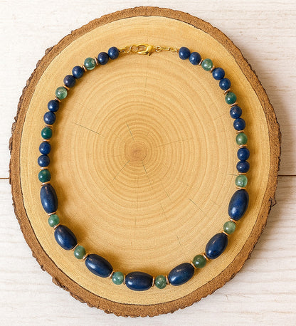 Bilgelik Ve Nazardan Korunma İçin Lapis Lazuli Yeşil Akik Kadın Kolye