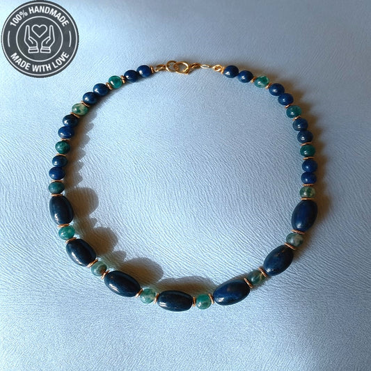 Bilgelik Ve Nazardan Korunma İçin Lapis Lazuli Yeşil Akik Kadın Kolye