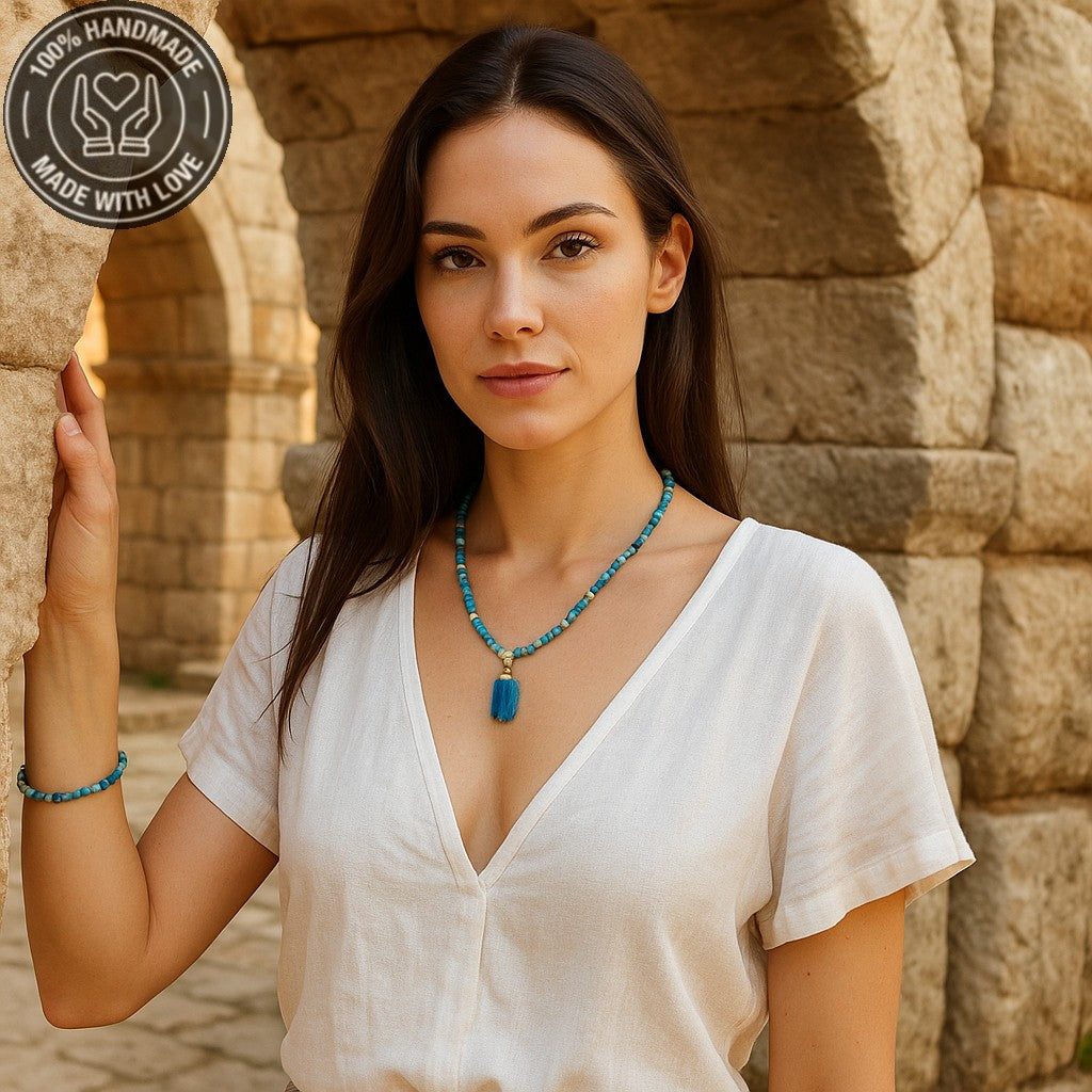 Huzur, Nazar Koruması Ve İletişim Gücü İçin Mavi Akik Kolye Bileklik Seti