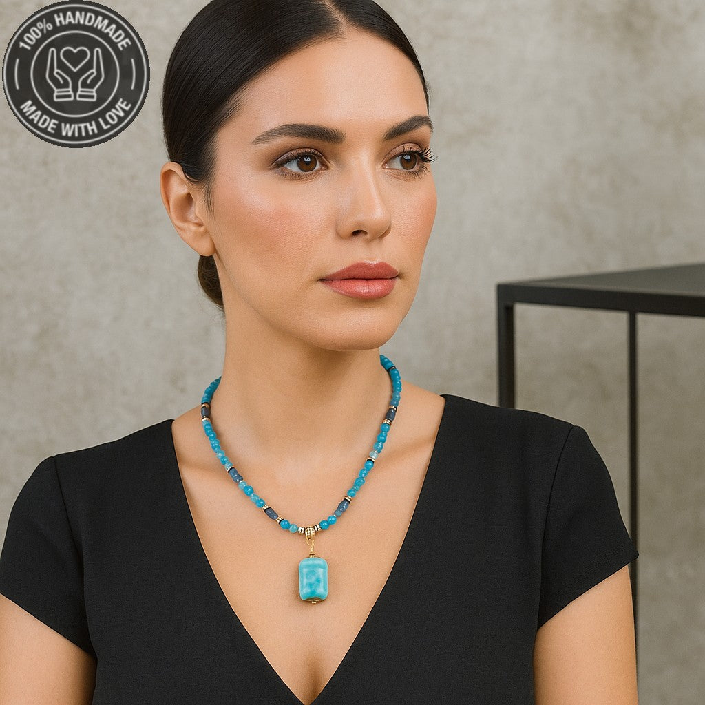 Huzur, Nazar Koruması Ve İletişim Gücü İçin Mavi Akik Kolye Bileklik Seti