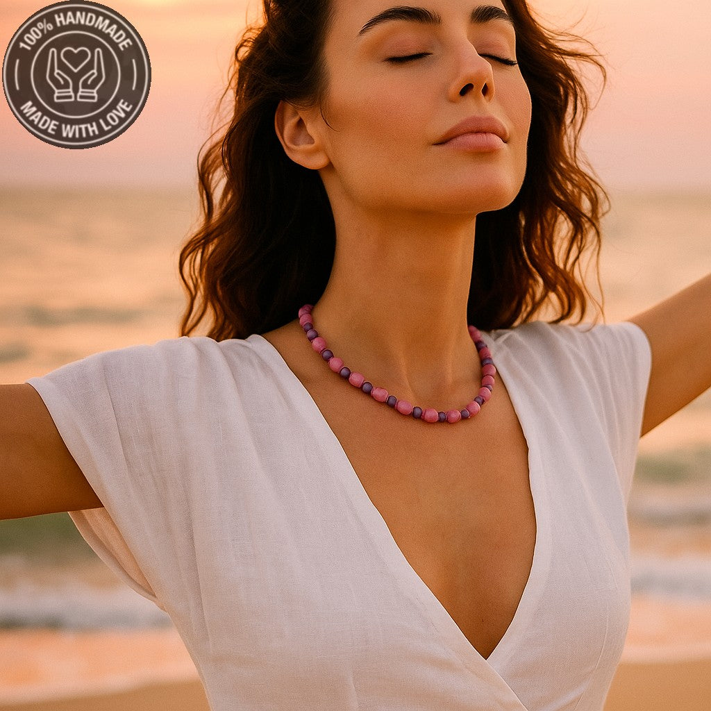 Sevgi, Huzur Ve Denge İçin Pembe Mor Ceyt Kolye Bileklik Seti