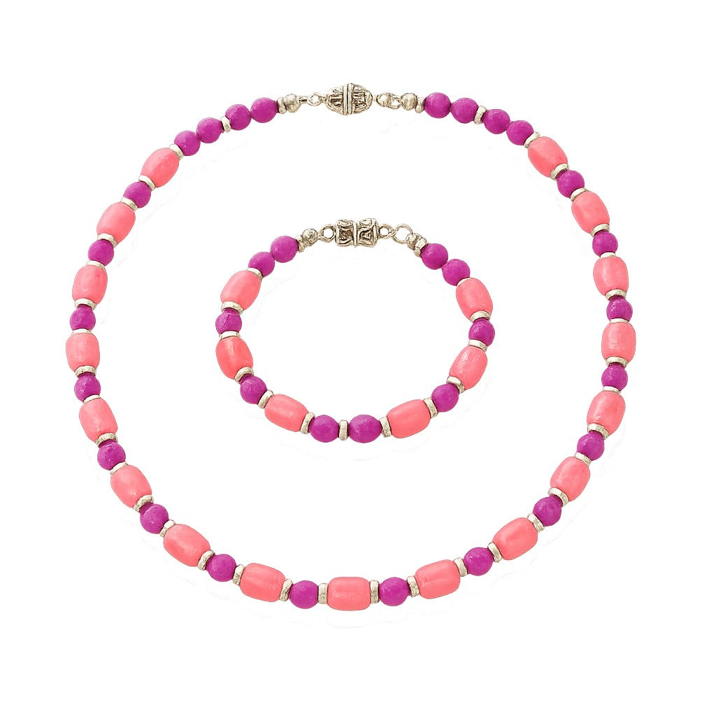 Sevgi, Huzur Ve Denge İçin Pembe Mor Ceyt Kolye Bileklik Seti