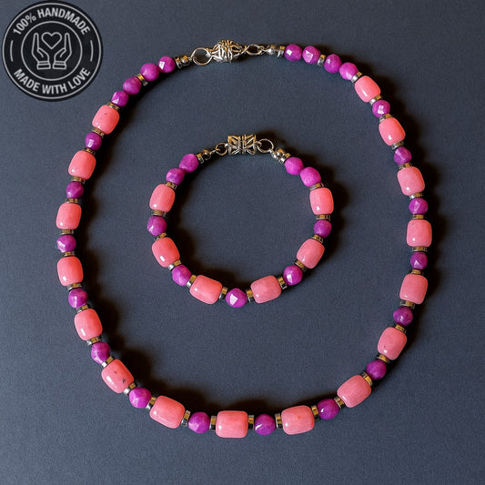 Sevgi, Huzur Ve Denge İçin Pembe Mor Ceyt Kolye Bileklik Seti